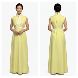 Vintage 60s Handmade Yellow Summer Formal Dress Fits US Women Size Small